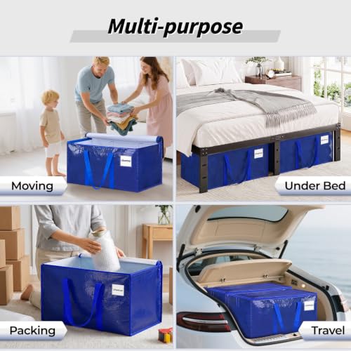 16 Pack Extra Large Clothes Storage Bins with Lids, Moving Bags, Blue - color: Blue, size: 16 Pack