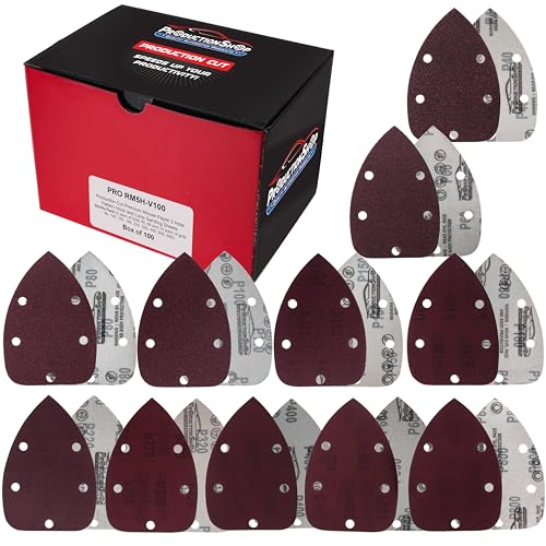 ProductionShop Premium 5-Hole Pattern Mouse Detail Sander Sandpaper Sheets, 100 Disc Variety Pack, Grits 40, 60, 80, 100, 150, 180, 220, 320, 400, 600, 800 - Hook & Loop Disc - Woodworking Furniture - style: Variety Pack 100