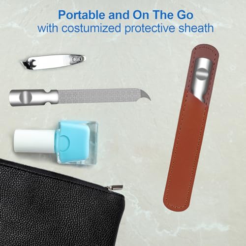 Metal Nail File for Natural Nails, Stainless Steel Nail Files with Sharp Pointed Tip Fingernail File Sheath Case Double Sided Curved Reusable Nail File Manicure Tools Home Salon Travel Use Men Women - size: 1 Pack Curved Tip Nail File with Case