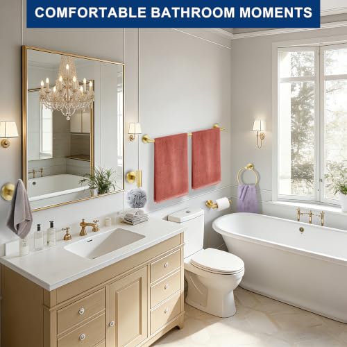 5 Pieces Bathroom Hardware Accessories Set Brushed Gold, 24Inch Bathroom Towel Rack Set SUS304 Stainless Steel, Round Toilet Paper Holder Heavy Duty, Wall Mounted - color: Brushed Gold, size: 5 Pieces 24" B
