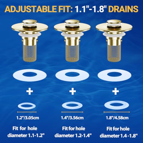 Bathroom Sink Drain Strainer, Pop-Up Bathroom Sink Stopper with Removable Stainless Steel Hair Catcher Basket, Universal Fit for US Bathroom Sinks, Showers & Floor Drains (1pcs-Gold) - color: 1pcs-gold