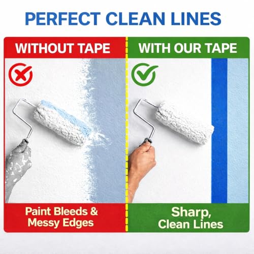Blue Painters Tape 1 Inch Wide, 7 Rolls Masking Tape 0.98 in x 25 Yds, Clean Removal Blue Masking Tape No Residue, Easy Tear Paint Tape for Wall Painting, Trim, Windows & Home Improvement - size: 7 Rolls Blue Painters Tape 1 Inch x 25 Yds Each
