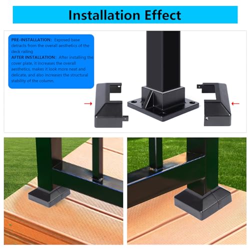 2" Square Premium Base Flange and Covers Set for Home Improvement and Tools, Aluminum,Black (Pack of 2) - size: 2" post flange + cover (Pack of 2)