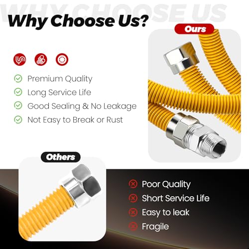 Puxyblue [2026 NEW] 48" Flexible Gas Line Kit for Dryer Stove Range Water Heater - 1/2" OD(3/8" ID) Flexible Stainless Steel Gas Dryer Kit Come with 1/2" MIP x 1/2" FIP Additional Raw Belt - size: 48 inches