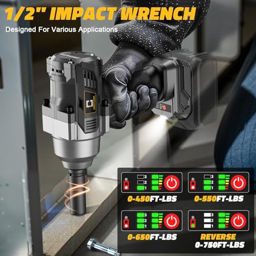 Cordless Impact Wrench 1/2 inch Compatible with Dewalt Battery, 750FT-LBS (1000N.m) Brushless Electric Impact Gun Includes LED Work Light, High Torque Impact Driver, Bare Tool Only - size: 1/2inch, style: Fit for DeWalt(750FT-lbs)