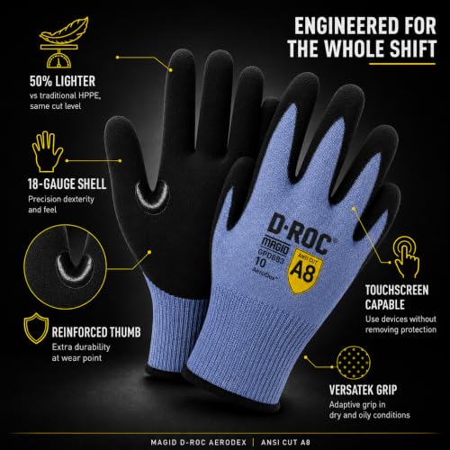 MAGID D-ROC AeroDex ANSI A8 VersaTek Grip Coated Palm Work Gloves, 12 Pairs, Size 6/XS (GPD883) - size: 6/XS, style: 12 Pairs