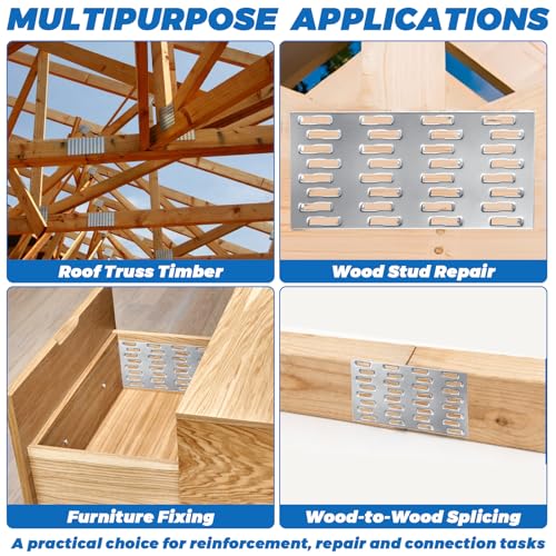 100 Pack Truss Plates Pronged Flat Mending Plate, 4 x 2 in, 9mm Teeth - size: 4 x 2 INCH