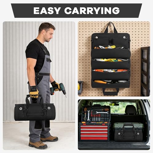 ANILD 13 Inch Regular Long Tool Bag Roll Up, Roll Up Tool Bag Organizer - color: Black, size: Regular