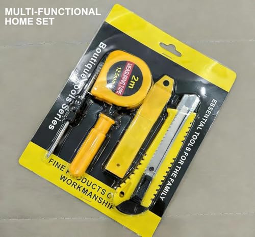 Home Tool Set with Utility Knife, 2M Measuring Tape, Double-Headed Screwdriver, 3 Blades, 5-Piece Kit