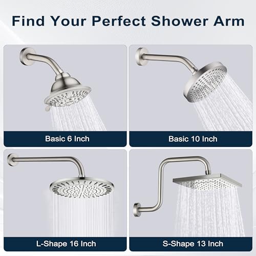 BRIGHT SHOWERS 13 Inch Shower Head Extension Arm with Flange S Shaped High Rise Extender, Long Stainless Steel Rainfall Shower Head Pipe Arm, Brushed Nickel - color: Brushed Nickel, style: S-Shape 13 Inch