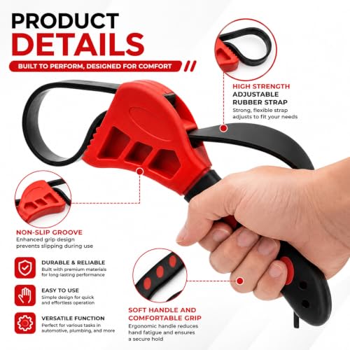 Adjustable Rubber Strap Wrench Set, 2-Pack Belt Wrench with 6 inch & 8 inch Handles for Oil Filters, Water Filters, Plumbing, Jar Lids, Sink Pipes, Faucets & PVC Unions