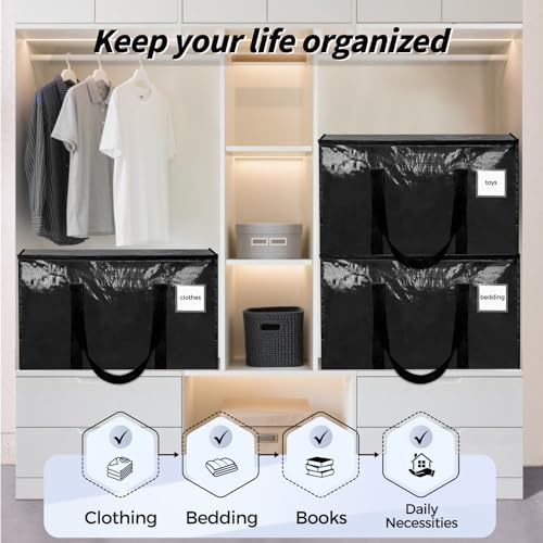 8 Pack Extra Large Clothes Storage Bins with Lids, Moving Bags,Black - color: Black, size: 8 Pack