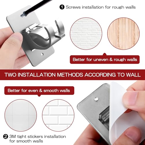 CIEMGNZOC 4PCS No Drill Curtain Brackets, Self-Adhesive Rods, Nail Free Adjustable Holders, Hooks for Rods Under 1.57 Inch (Silver) - color: 4 Pcs Silver
