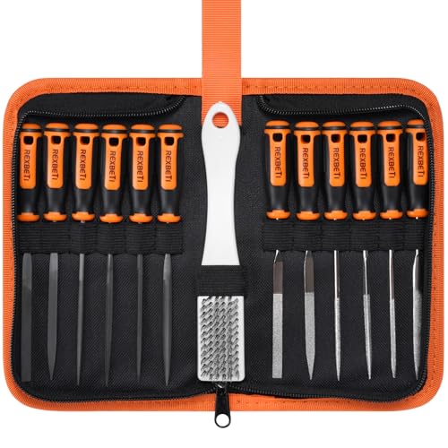 REXBETI 19Pcs Metal File Set - Jewelry Making & Precision Metalwork File | 6 Jewlers & 6 Steel Files, Carry Case, For Precision Metal, Woodworking, 3D Print Finishing, Craft, Knife & Tool Sharpening - style: 13PCS