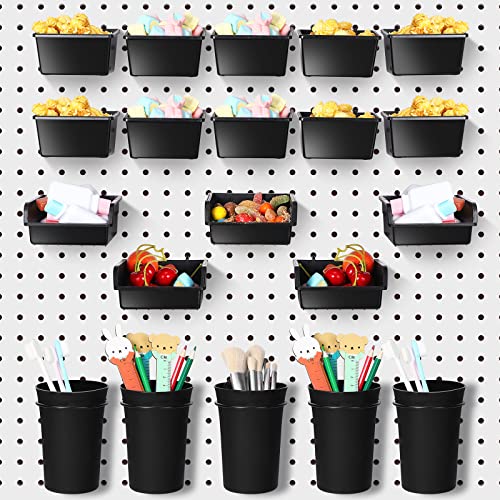 Yookeer 20 Pcs Pegboard Bins and Cups Accessories with Hooks, Black - color: Black