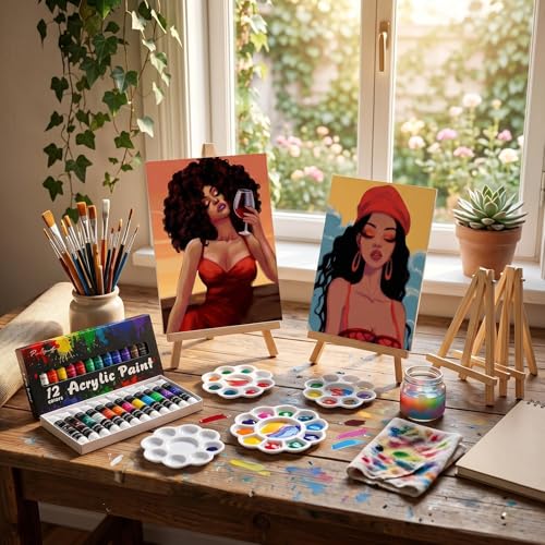 Ctosree 72 Pcs Fashion Women Paint and Sip Kit for Adults 8'' x 10'' Pre Drawn Canvas for Painting DIY Pre Printed Canvas for Party Favor Acrylic Painting Kit Wood Easel Brushes Date Night Bulk - style: Fashion Women