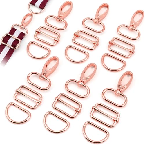 Purse Hardware for Bag Making 1 Inch Buckles for Straps-18 Pcs Rose Gold Swivel Clasp Snap Hooks D Ring Slider Buckles for Bag Purse Strap Dog Collar Making Supplies - color: Rose Gold-18pcs-1 Inch