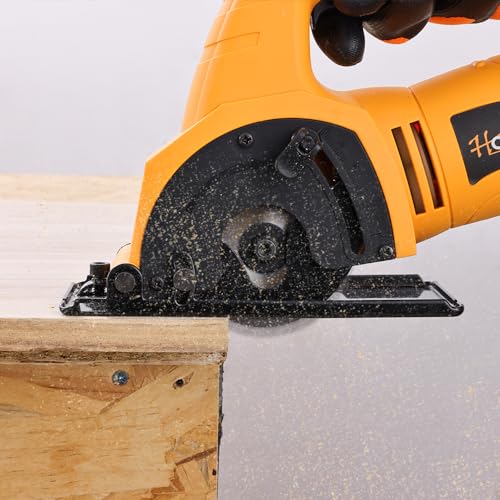 Hoteche 3-3/8-Inch Mini Circular Saw 5A Multifunctional Portable Saw with 3pcs Blades for Metal, Wood and Tile Cutting - size: 3-3/8-Inch 600W