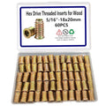 60pcs Threaded Inserts for Wood, 5/16"-18x20mm Screw in Nut Fasteners - size: 5/16"-18 x 20mm