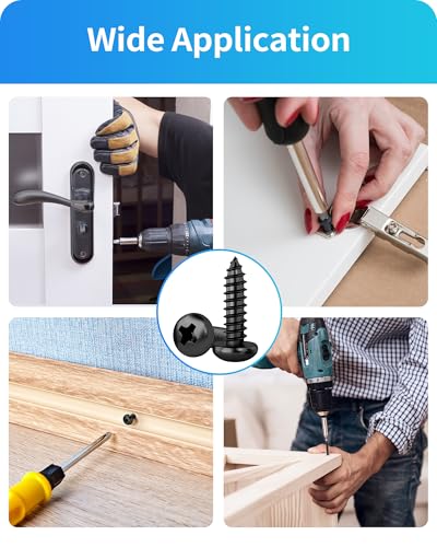 550Pcs 304 Stainless Steel Black Wood Screws Assortment Kit, Phillips Pan Head Sheet Metal Screw Self Tapping Screws Set, #4#6#8#10#12 Wood Assorted Screws (Black-Pan Head 550PCS) - style: Black-Pan Head 550PCS