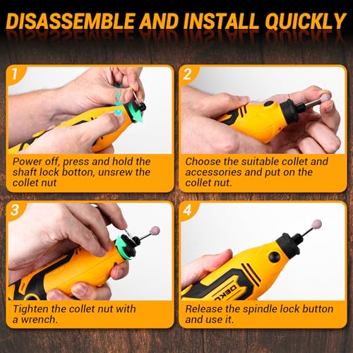Rotary Tool Kit:DEKOPRO 1.4-Amp Power Hand Rotary Tools with 6 Variable Speed, 127pcs Accessories, 8000~35000RPM Electric Grinder Drill Machine Set with Flex Shaft for Carving, Cutting, Sanding Yellow - color: Yellow