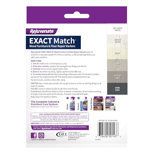 Rejuvenate Exact Match Wood Furniture & Floor Repair Markers, 6 Count, White/Gray Markers Cover All Scratches, Scuffs And Damage To Wood Furniture And Flooring - size: White/Gray (Pack of 1)
