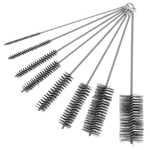 8 Pcs 11.8 Inch Pipe Cleaning Brush Set with Stainless Steel Bristles, Variety Pack Tube Bottle Brush for Auto Parts, Guns, Tubes, Cylinders