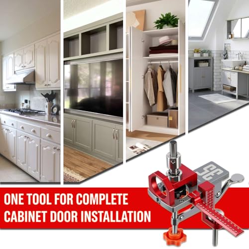 RUITOOL 35mm Concealed Hinge Jig System, Cabinet Door Mounting Jig & Door Installation Kit with Secure Clamp and Dust Port, Aluminum Hardware Hole Puncher with Modular Extension Ruler