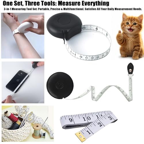 Tape Measure Body Measuring Tape 80inch/205cm Lock Pin Retract Tape Measure for Tailor Fitness Clothes Sewing Handcrafts Weight Loss Body Measurement - color: Black Black White 3 pack