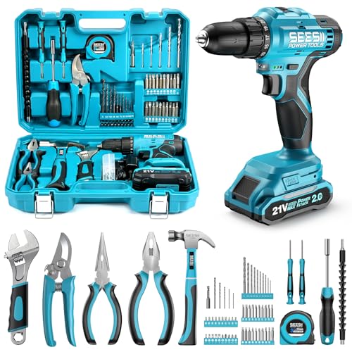 Seesii 21V Power Drill Set, 190Pcs Tool Kit with Toolbox for Home DIY