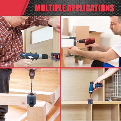 Self-Centering Doweling Jig Kit for Woodworking – Adjustable Width Dowel Jig for Straight Holes with 3 Drill Guide Bushings & 3 Drill Bits (1/4'',3/8'',5/16'')，Woodworking Joints Tools
