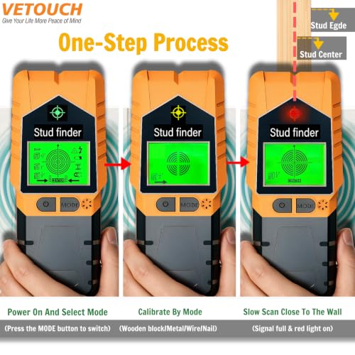 6 in 1 Stud Finder Wall Scanner, Electronic Stud Detector with LCD Display & Sound Alarm, Magnetic Stud Sensor for Wood, Metal, AC Wire, Pipe Detection in Walls, Ceilings, Floors-Orange - color: Orange + Black
