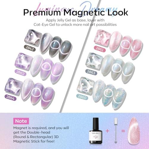 modelones Cat Eye Gel Nail Polish Set, Light Pink Purple White Blue Grey - color: Lunar Prism Veil