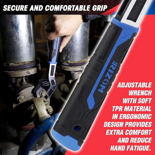 Rizom Self Adjusting Wrench, 8” and 12” Pipe Wrench, 2-Piece Self Adjustable Wrench Set with 3/8 to 1-3/4 inch Jaw Open - color: Blue