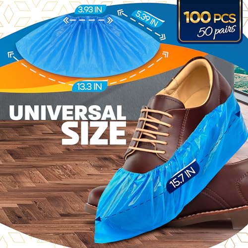 Disposable Shoe Covers 100 Pcs (50 Pairs), Water-Resistant, Non-Slip | Booties for Shoes Covers, CPE Material, Tear-Resistant; for Cleaning, Real Estate & Guests; Indoors & Outdoors; Universal Fit - style: 50Pairs Disposable Blue Shoe Covers