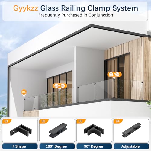 4 Pack Black Railing Wall to Glass Clamp, F-Shape Glass Railing Clip - size: 4 Pack, style: F Shape