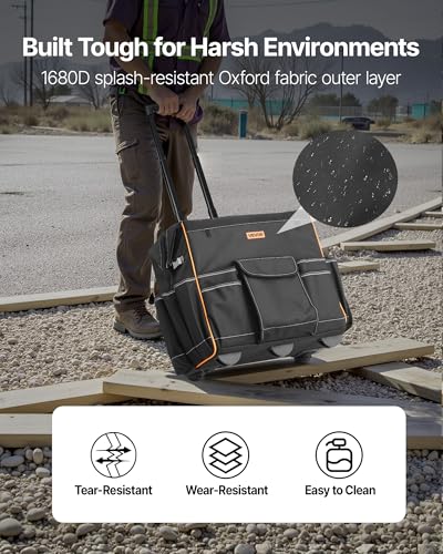 VEVOR 18" Rolling Tool Bag, 110lbs Load Capacity, 25Pockets Heavy Duty Roller Tool Bag w/Adjustable Telescoping Handle & Stable Base, Toolbag Organizers with Wheels for Electrician, Construction - style: Tool Bag