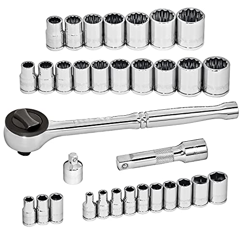 Carbyne 34-Piece 1/4 & 3/8 in. Drive Socket & Ratchet Set, SAE & Metric