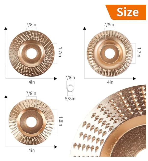 3Pcs Wood Carving Disc Set for 4.5 Inch Angle Grinder, Grinding Shaping Wheel Sanding Polishing Pad, Stump Removal Cutting Wheel Rotary Tool Attachments for Woodworking (3)