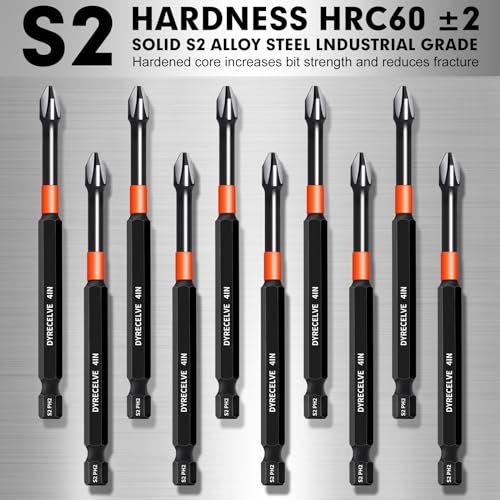 DYRECELVE 10-Piece Phillips Bits #2 Impact, 4-Inch Long Screwdriver Bits - color: 4'' Ph2 10-pcs