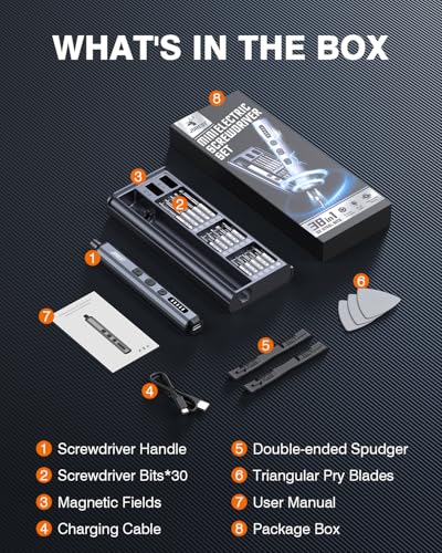 JOREST Mini Electric Screwdriver, Small Cordless Precision Screwdriver set with 38 Magnetic Bits, 5 Torque Settings, Repair Tool for iPhone, Laptop, Drone, Game Console, Camera; Gift for Father