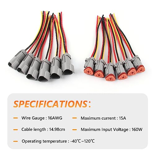 Newdeli Deutsch 3 Pin Connector Kit Waterproof Electrical Connector 16 AWG Male and Female Automotive Wire Connectors for Car Truck Boat, Dt Connector 6 Sets - size: DT Connector 6 Sets 3 Pin