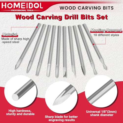10Pcs Wood Carving Drill Bits Set for Dremel Rotary Tool Engraving Bits - style: 【10 PCS】10 Shapes