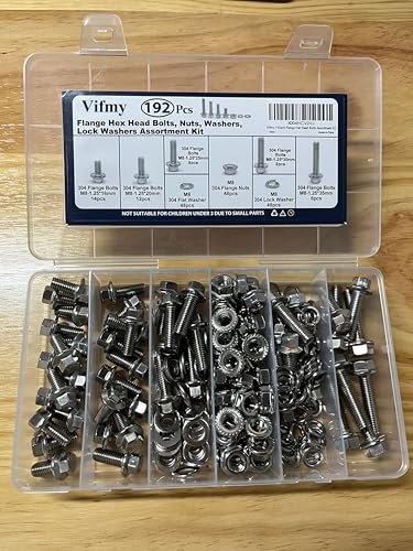 M8-1.25 Flange Bolt & Nut (16/20/25/30/35mm) Kit Stainless 192Pcs - size: SS Metric M8