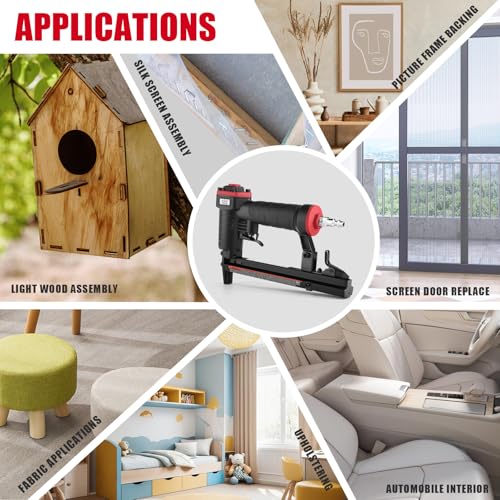 3PLUS H7116SP 22 Gauge 3/8-Inch Crown Pneumatic Upholstery Stapler for 71 Series Staples, 1/4-Inch to 5/8-Inch