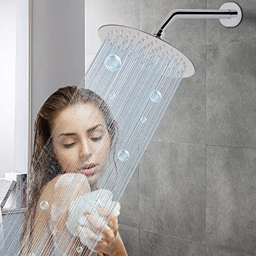 Shower Arm with Flange and Teflon Tape, Wall Mounted Shower Pipe 304 Stainless Steel Extension Arm for Fixed Shower Head & Handheld (10 Inch, Chrome) - color: Chrome, style: 10 Inch