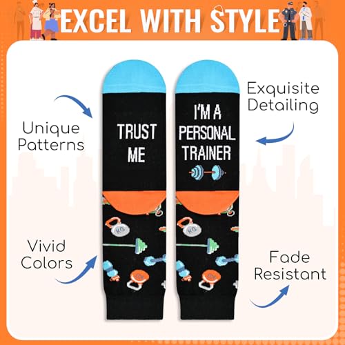 HAPPYPOP Funny Gifts for Women Men - Mechanic Graphic Designer Bus Driver Plumber Sock - color: Trust Me I'm a Personal Trainer