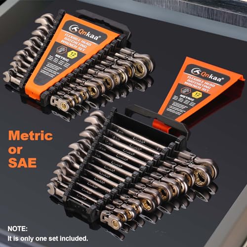 Qnkaa Flexible Ratcheting Wrench Set 12pcs Metric 8-19mm Flex-Head Spanner Gear Ring Ratchet Combination Wrenches Kit with Portable Organizer - style: Metric 12pcs