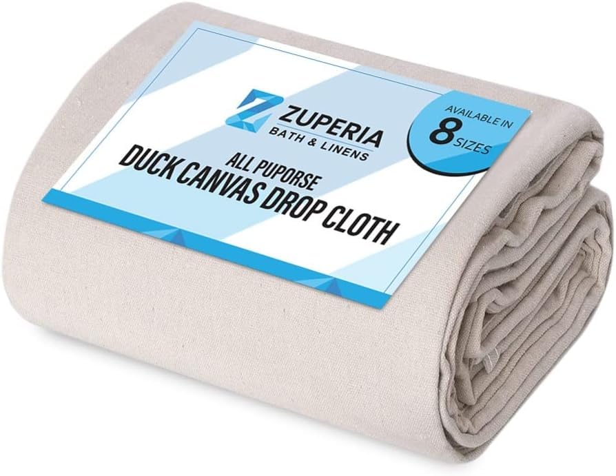 ZUPERIA Canvas Drop Cloth (Size 12 x 15 Feet - Pack of 1) - Pure Cotton Painters Drop Cloth for Painting, Furniture & Floor Protection - All Purpose Thick Canvas tarp with Double Stitched Edges - size: 12' x 15' Feet - Pack of 1