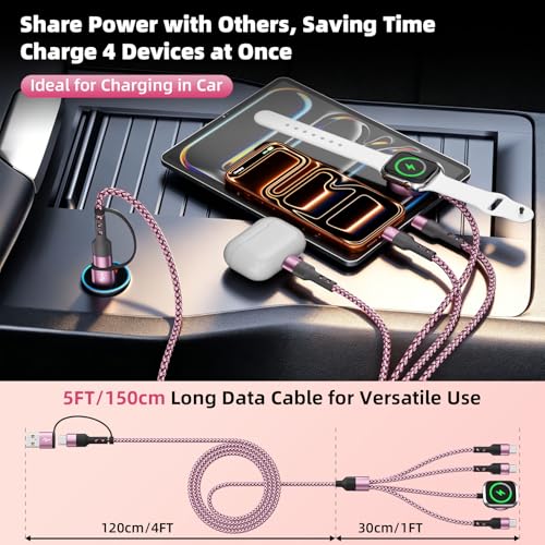 3 USB C Multi Charging Cable for Phone iWatch Charger/Car Travel Essentials - color: Red, size: 2Pack5FT